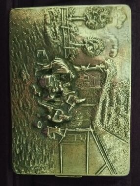 Gold Pocket Square Holder with Relief Scene